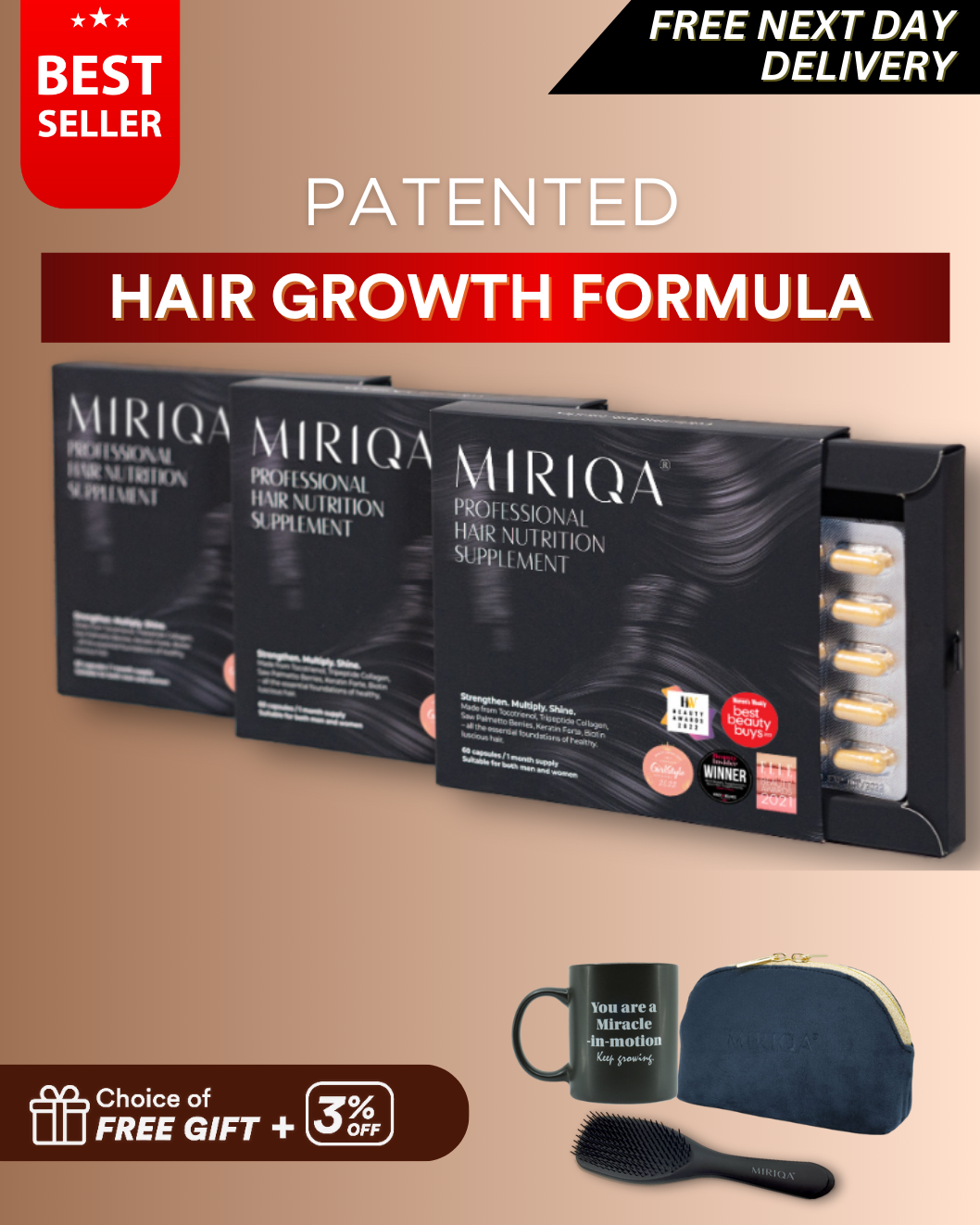 MIRIQA® Professional Hair Nutrition Supplement (3 Box Bundle)
